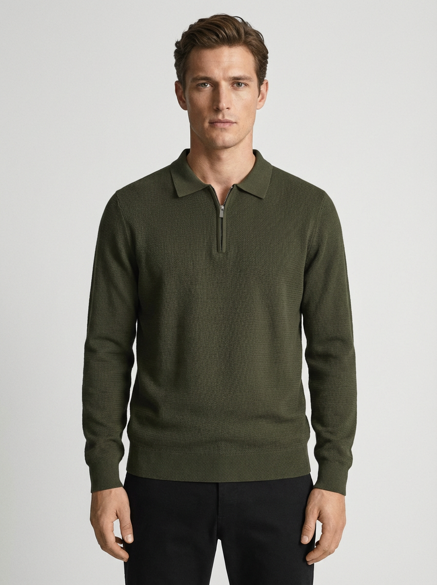 Knitwear quarter zip polo - GREEN