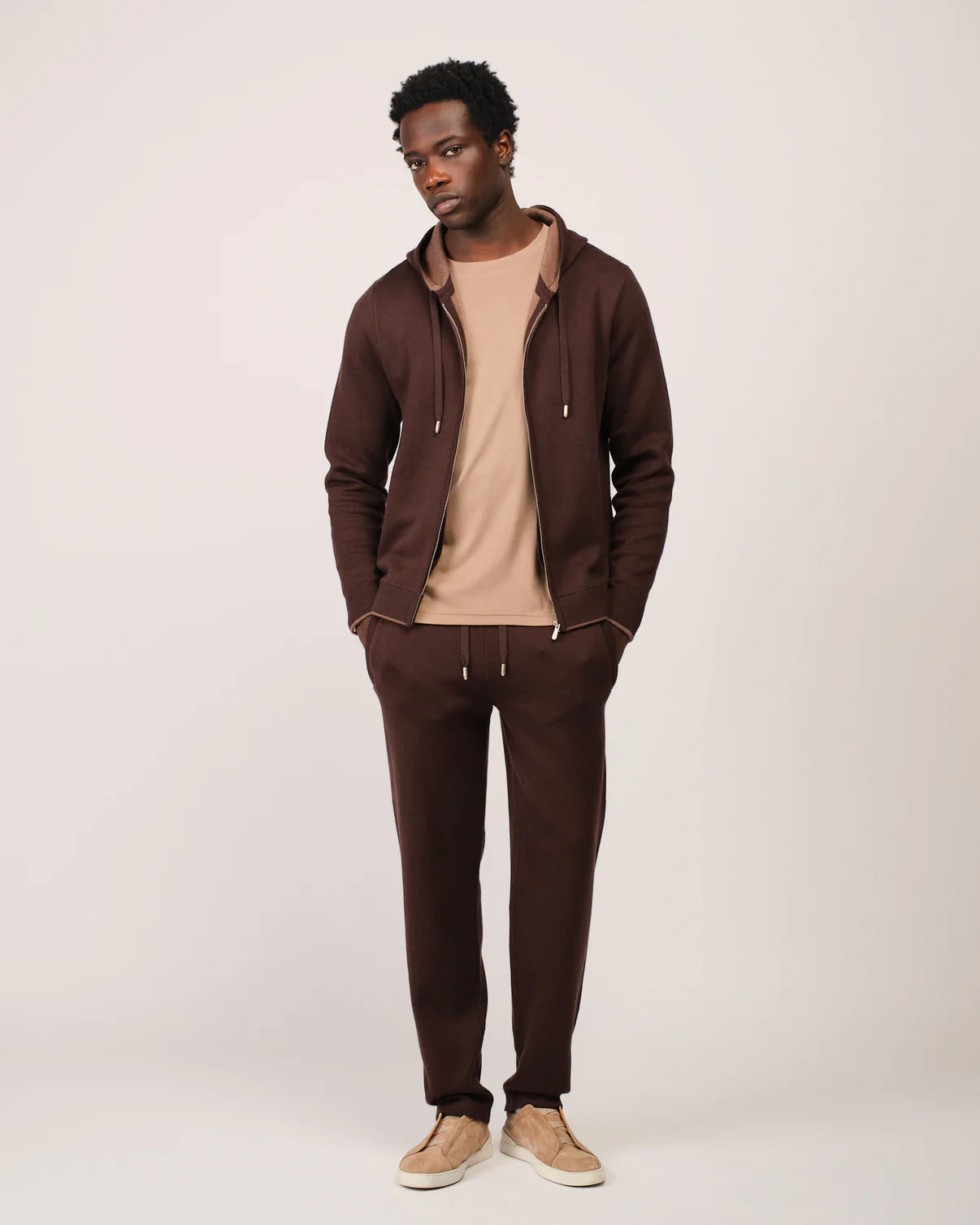 RELAXED KNITWEAR TRACKSUIT - CHOCO BROWN