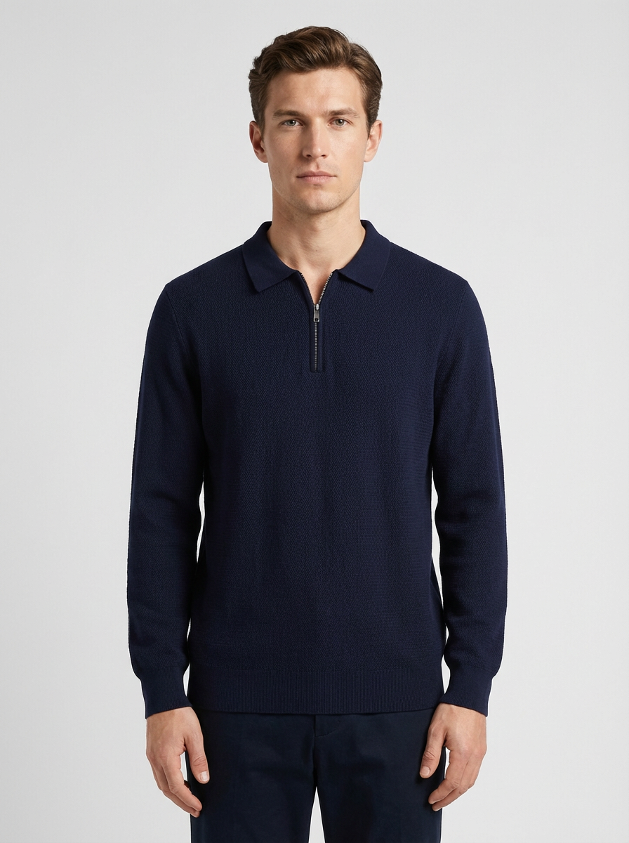 Knitwear quarter zip polo - NAVY BLUE