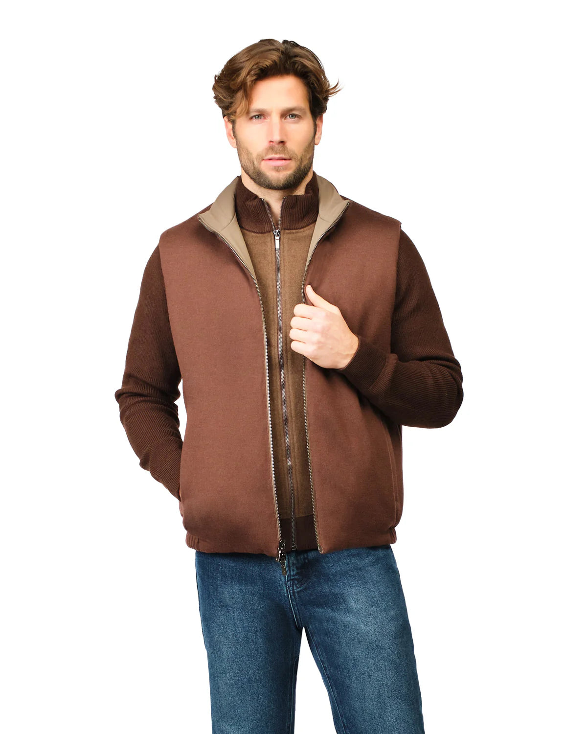 Taupe/Bordeaux Reversible Knit Bodywarmer