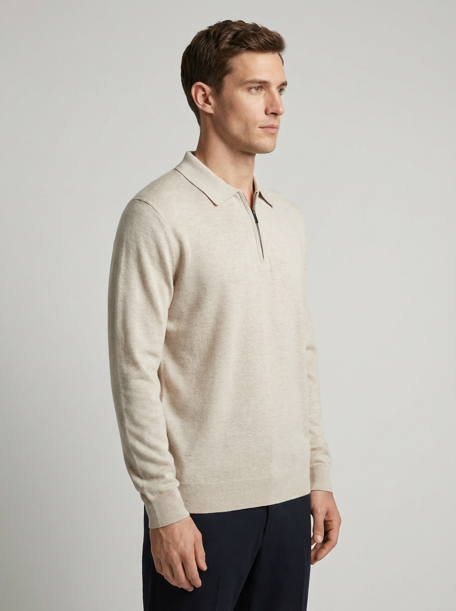Knitwear quarter zip polo - CREME