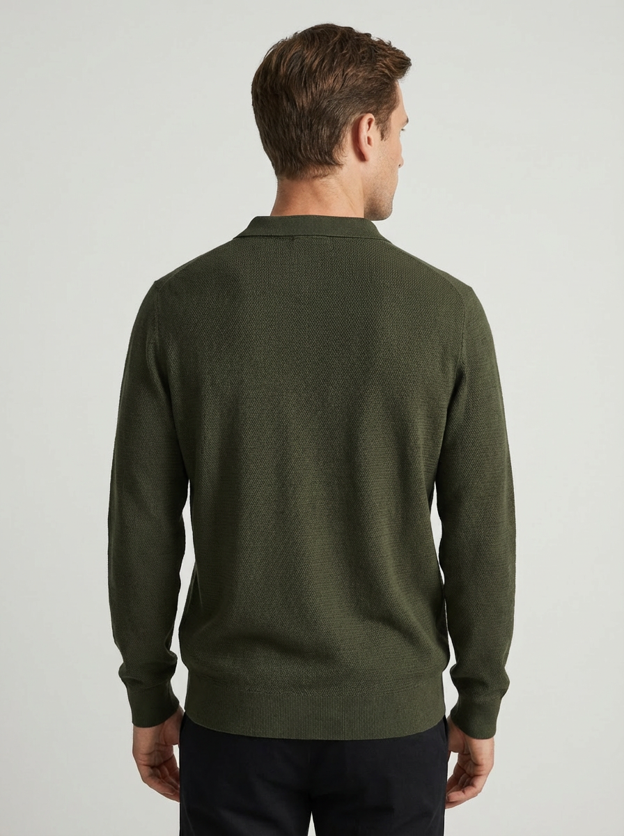 Knitwear quarter zip polo - GREEN