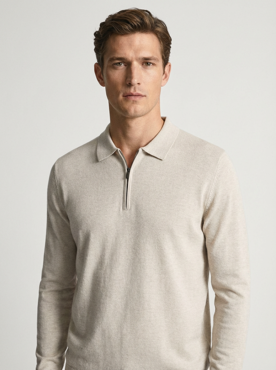 Knitwear quarter zip polo - CREME
