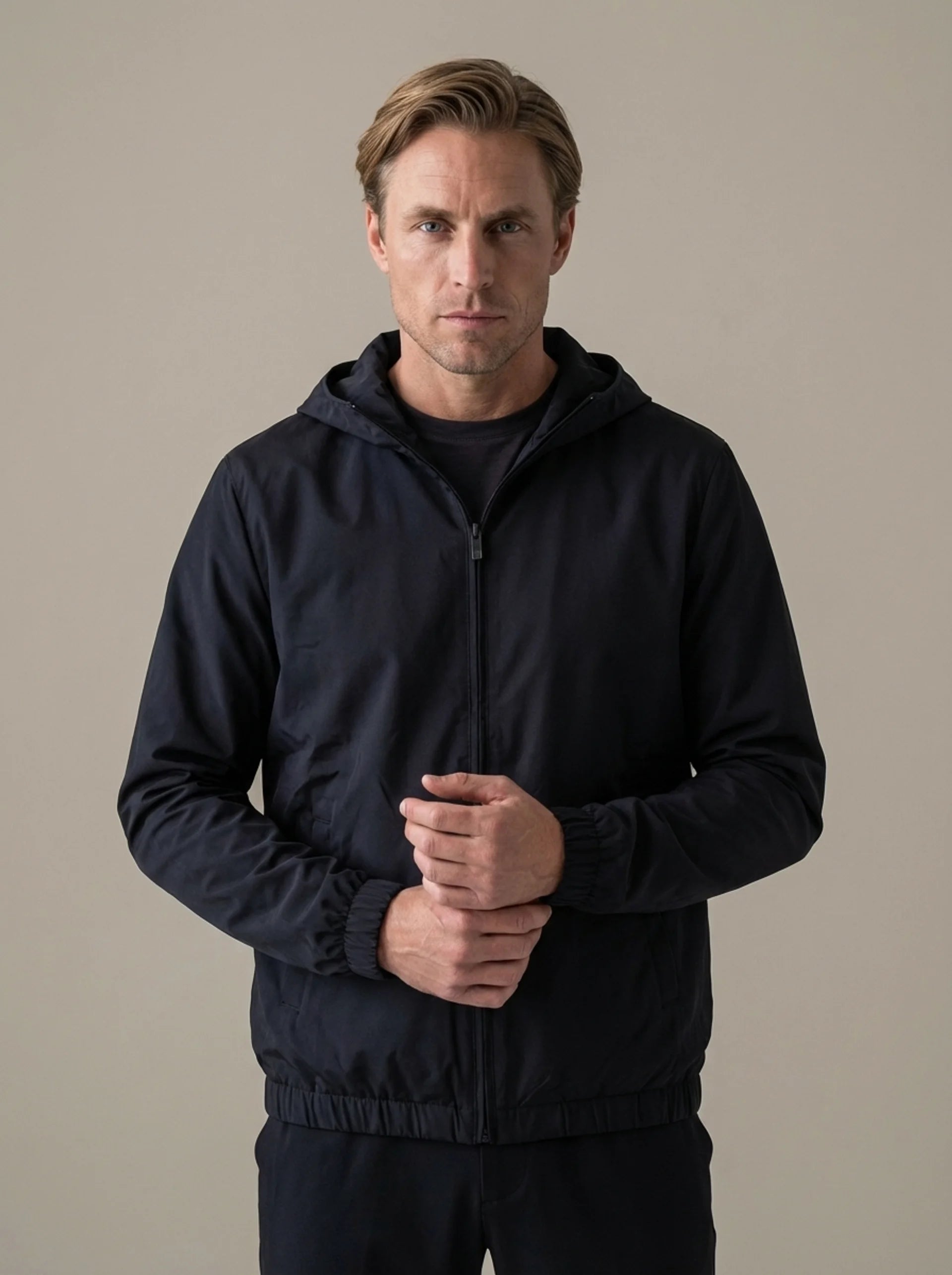 TECH HOODED BLOUSON - BLACK