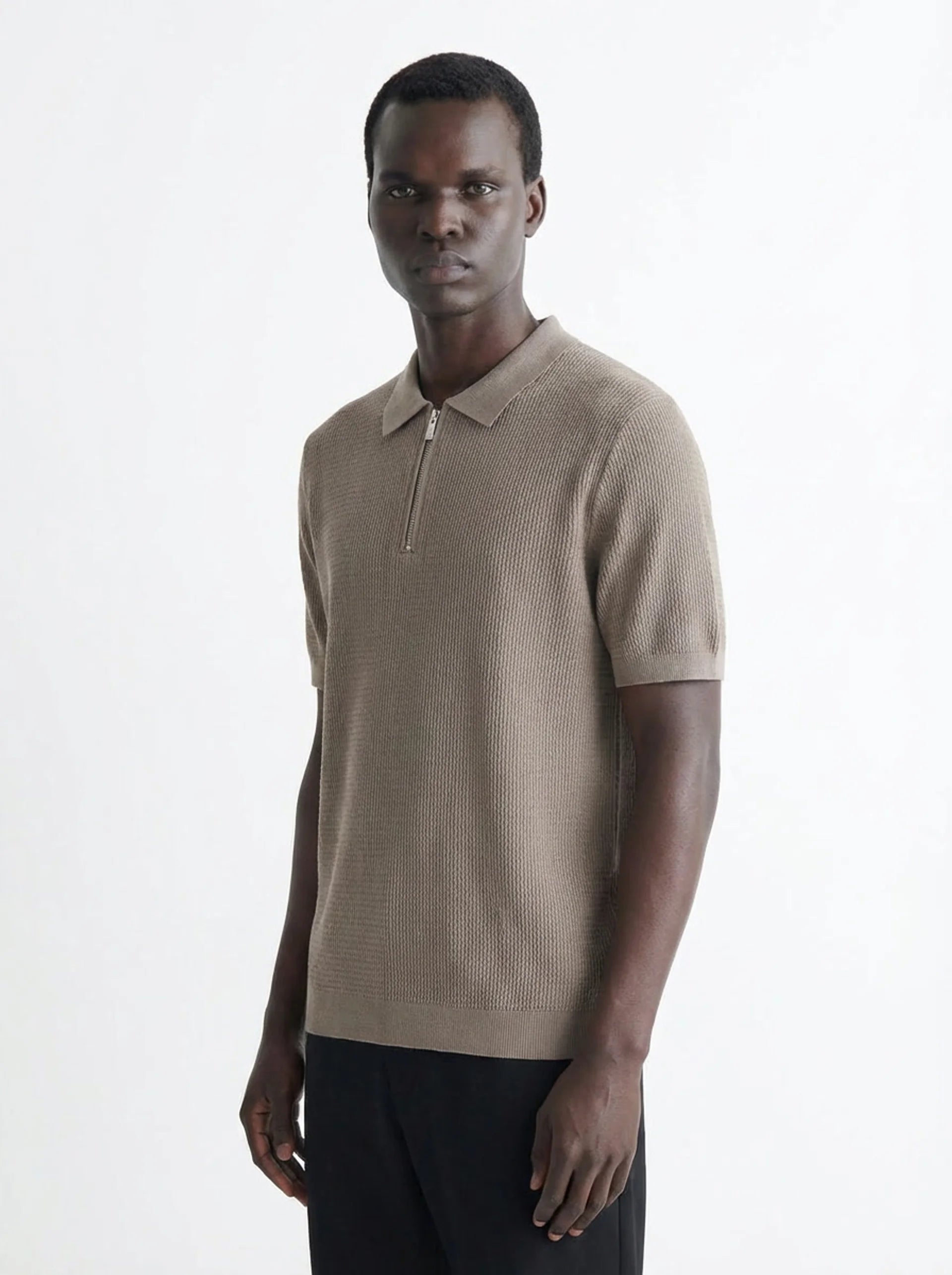 Club Amri Short Sleeve Polo Knitwear- TAUPE