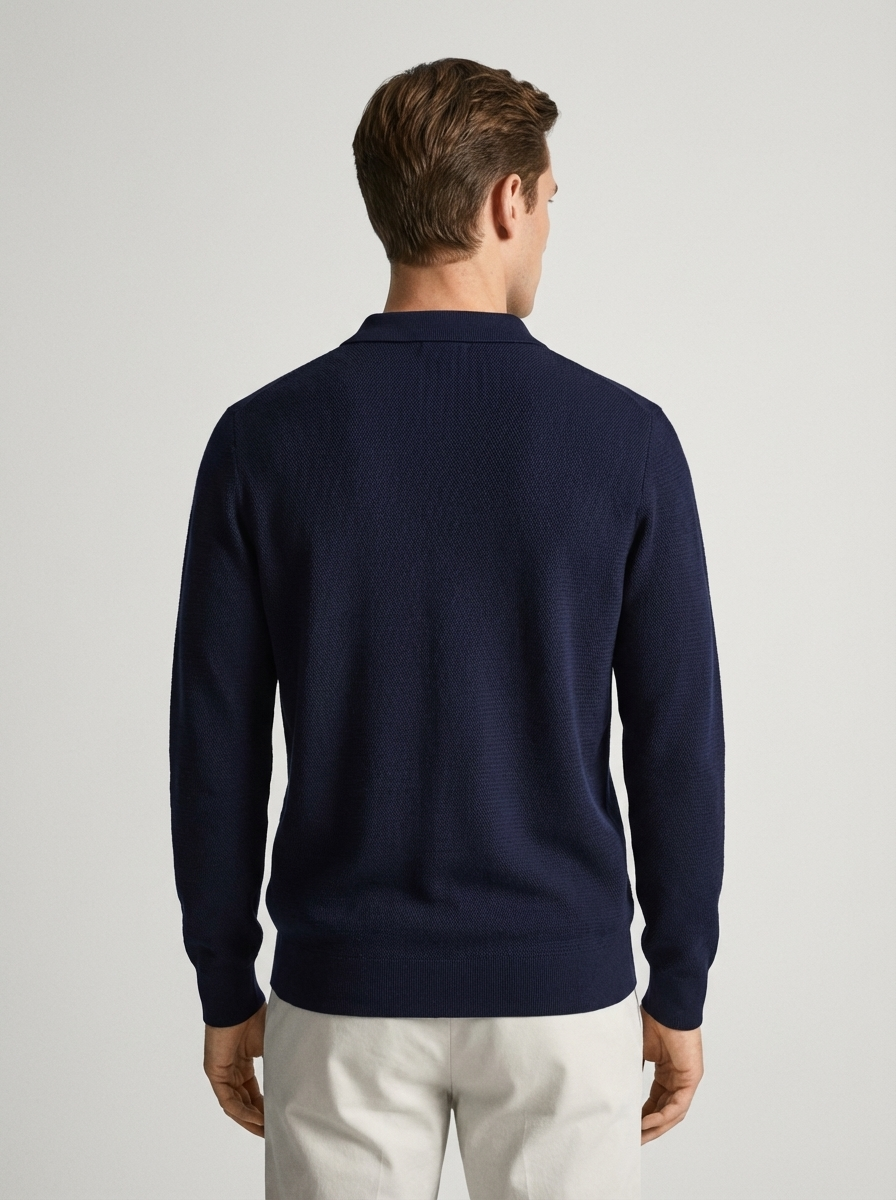Knitwear quarter zip polo - NAVY BLUE