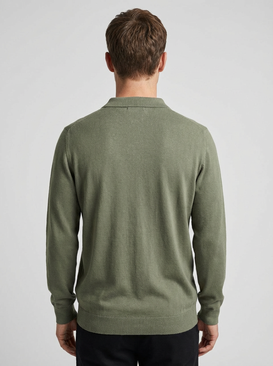 Knitwear quarter zip polo - OLIVE GREEN