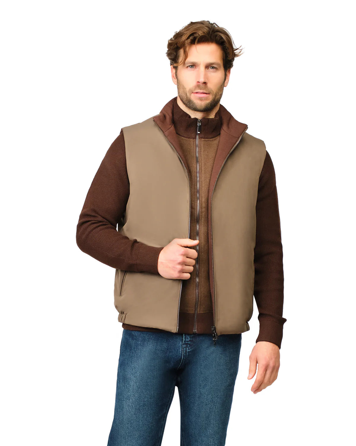 Taupe/Bordeaux Reversible Knit Bodywarmer