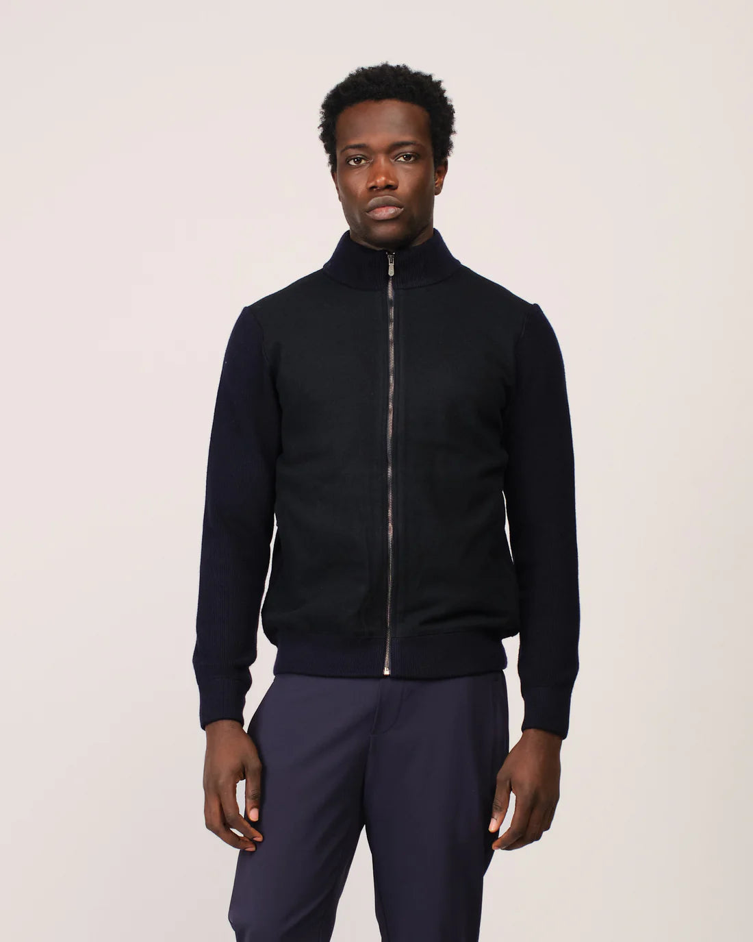 Two Tone Cardigan - NAVY BLUE