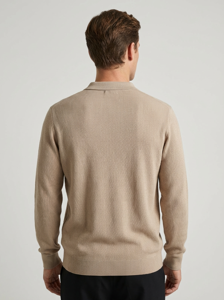 Knitwear quarter zip polo - BEIGE