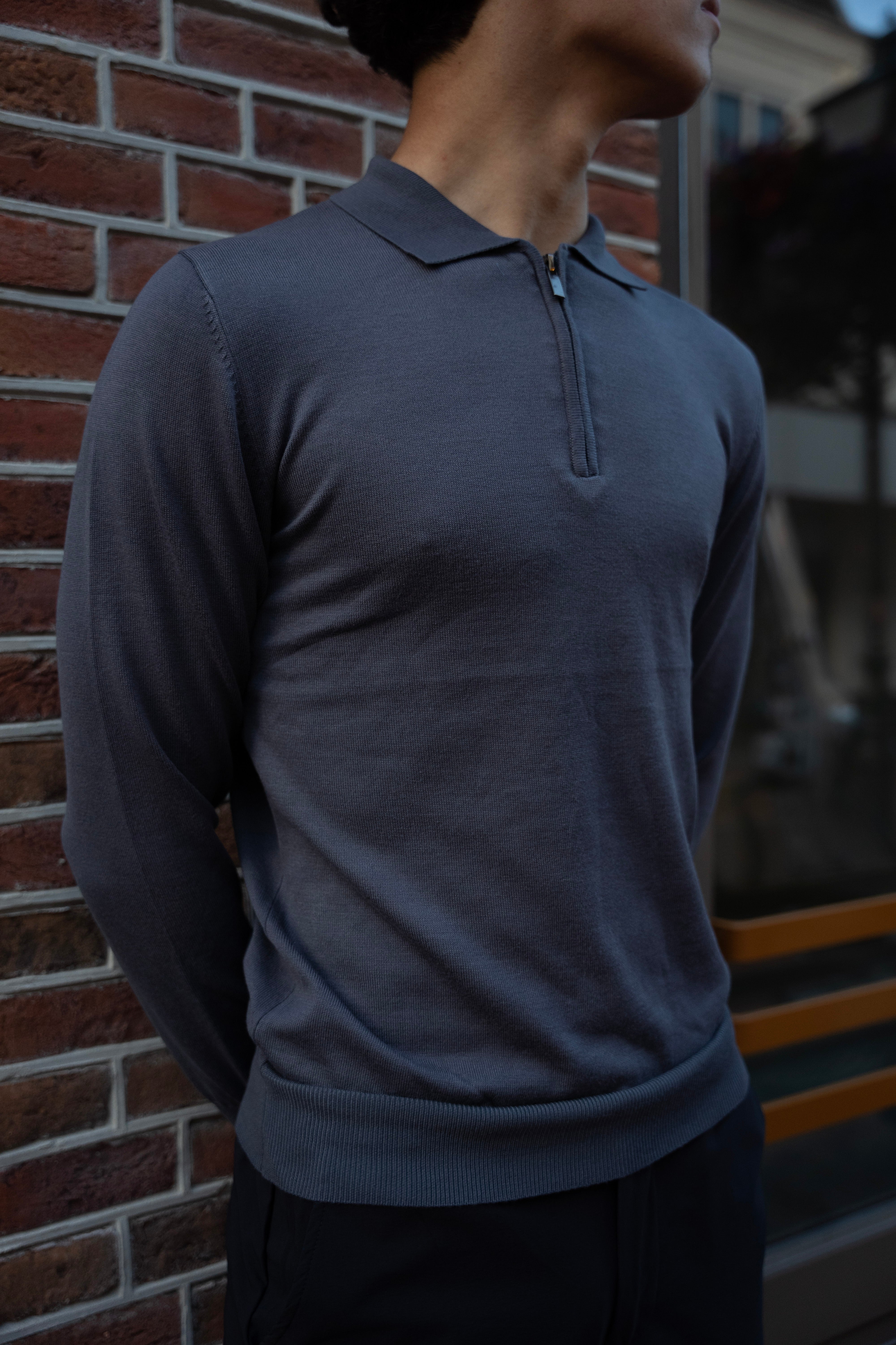 CA ZIP POLO LONGSLEEVE - BLUE