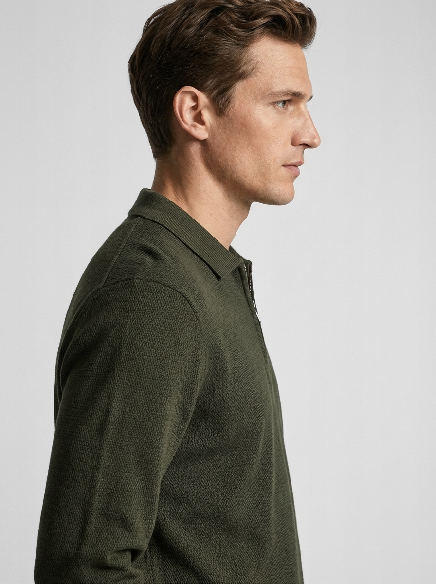 Knitwear quarter zip polo - GREEN