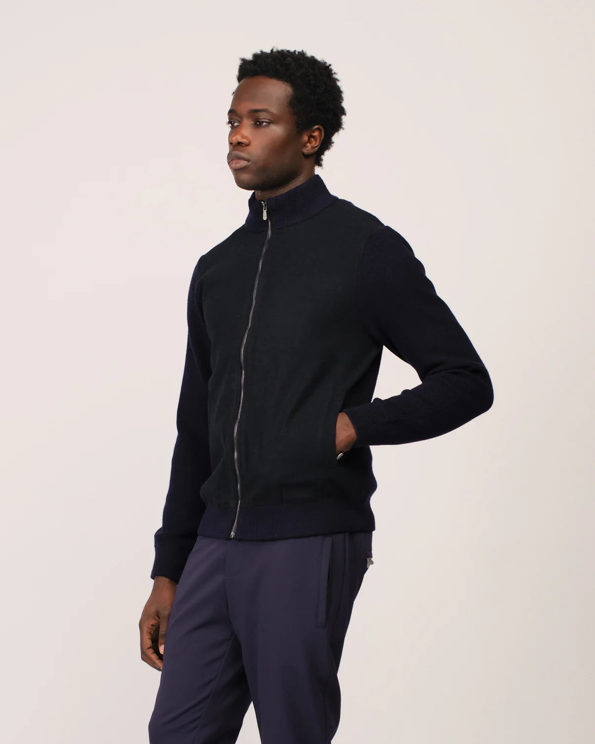 Two Tone Cardigan - NAVY BLUE