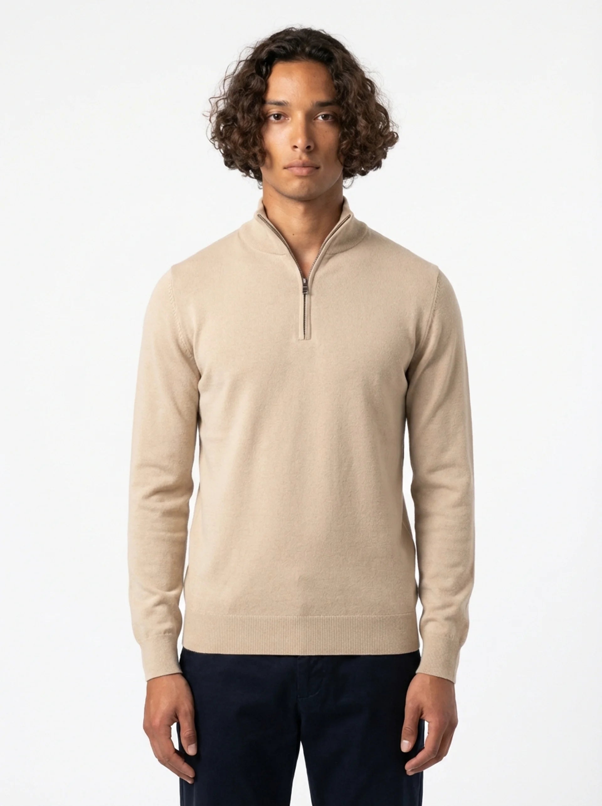 Club Amri Knitwear Quarter Zip - BEIGE