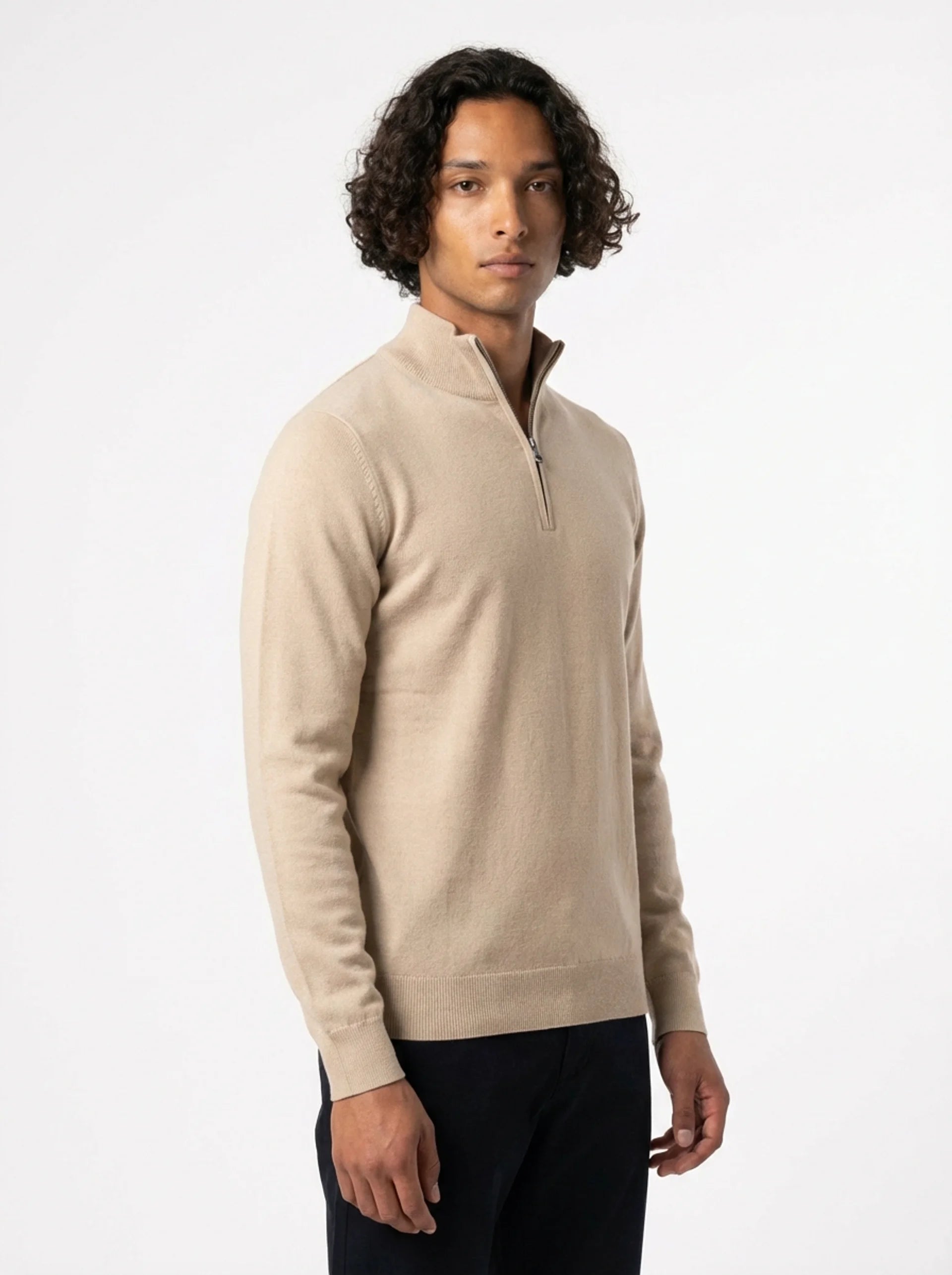 Club Amri Knitwear Quarter Zip - BEIGE