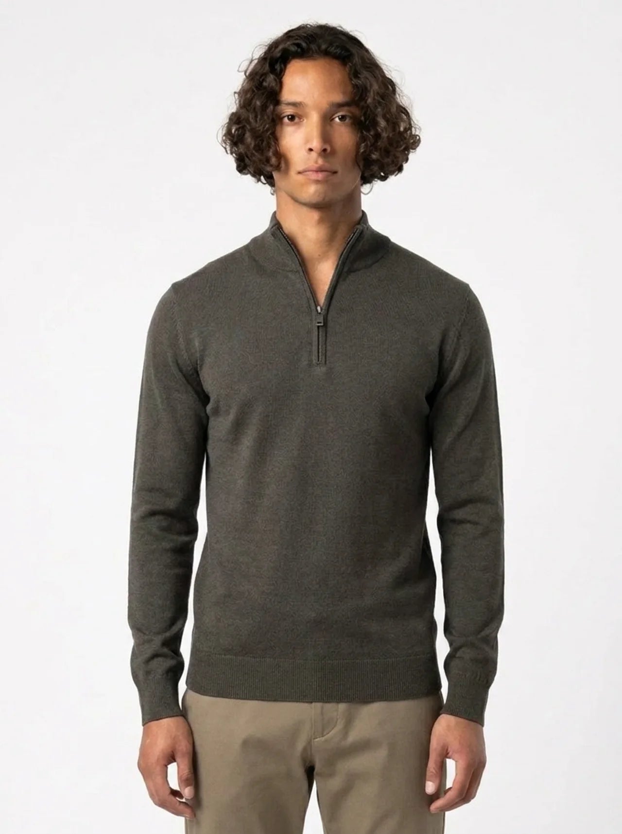 Knitwear zip quarter - dark green